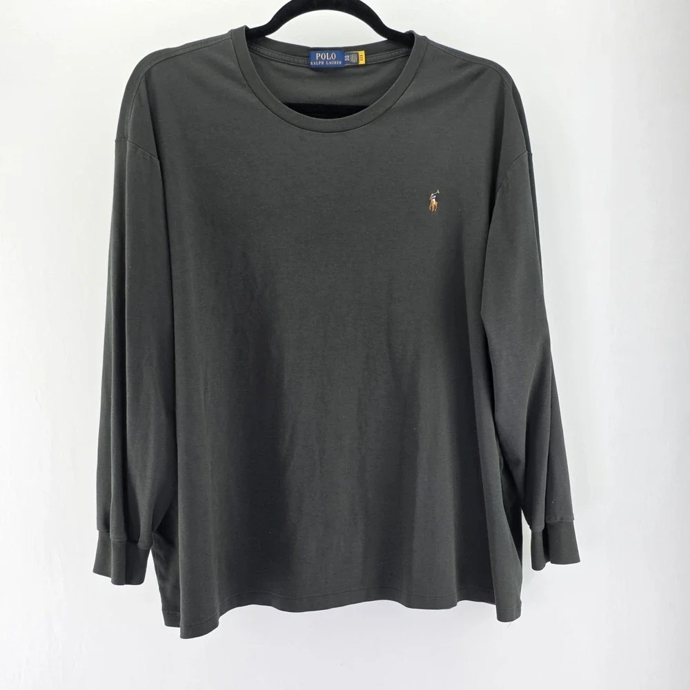 Polo Ralph Lauren T-Shirt Mens 4XB Gray Long Sleeve Pony Logo Big & Tall Cotton